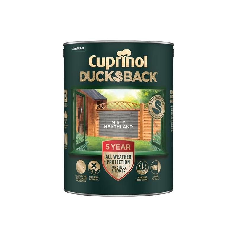 Cuprinol Ducksback 5 Year Waterproof for Sheds & Fences Misty Heathland 5 litre