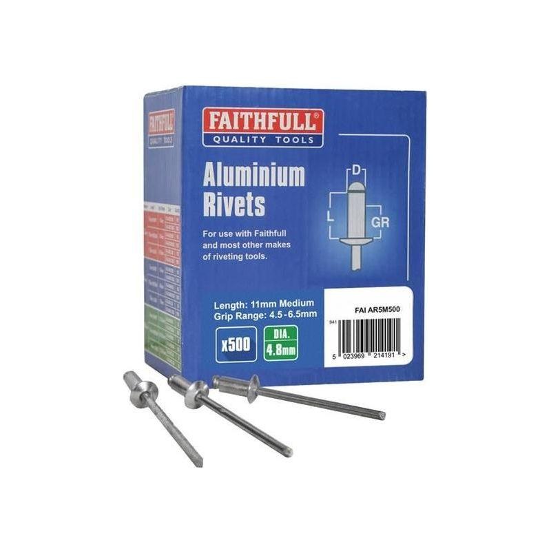 Faithfull Aluminium Rivets 4.8 x 11mm Medium Bulk Pack of 500