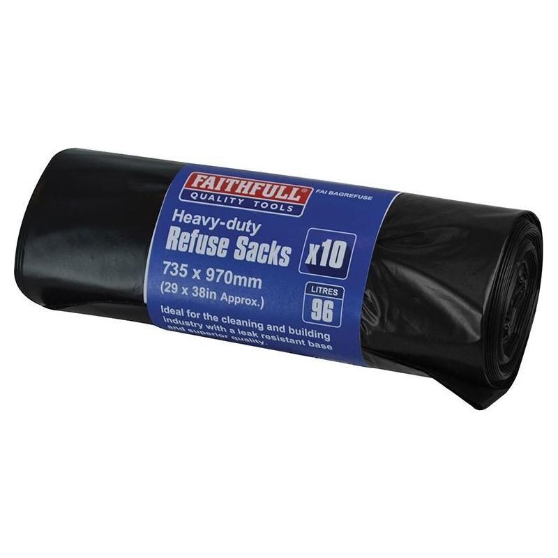 Faithfull Heavy-Duty Black Refuse Sacks (Roll 10)