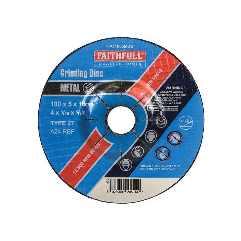 Faithfull Depressed Centre Metal Grinding Disc 100 x 5 x 16mm