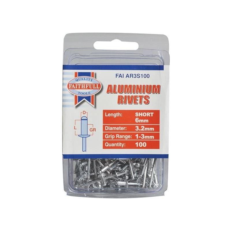 Faithfull Aluminium Rivets 3.2 x 6mm Short Pre-Pack of 100
