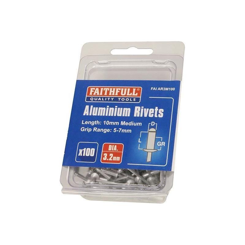 Faithfull Aluminium Rivets 3.2 x 10mm Medium Pre-Pack of 100
