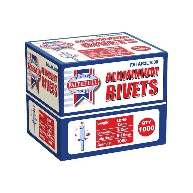 Faithfull Aluminium Rivets 3.2 x 13mm Long Bulk Pack of 1000
