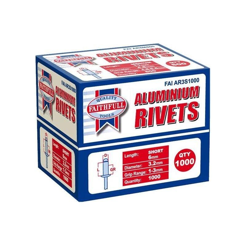 Faithfull Aluminium Rivets 3.2 x 6mm Short Bulk Pack of 1000