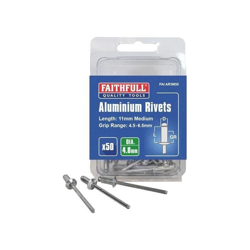 Faithfull Aluminium Rivets 4.8 x 11mm Medium Pre-Pack of 50