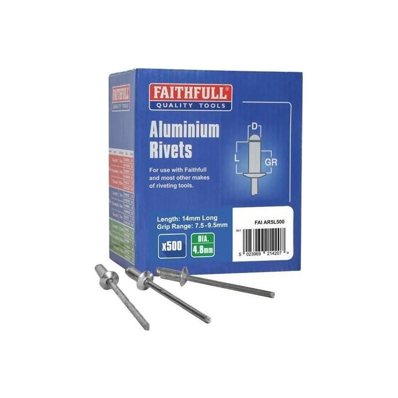 Faithfull Aluminium Rivets 4.8 x 14mm Long Bulk Pack of 500