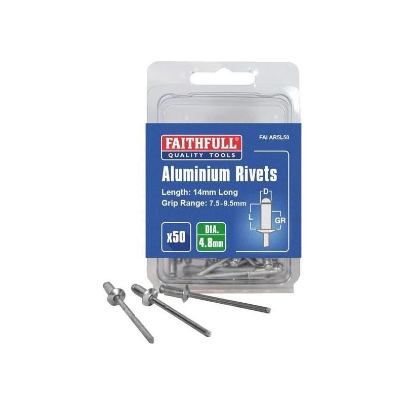 Faithfull Aluminium Rivets 4.8 x 14mm Long Pre-Pack of 50