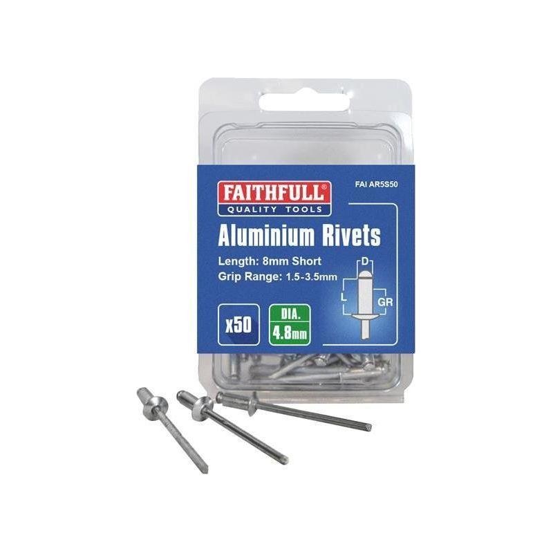 Faithfull Aluminium Rivets 4.8 x 8mm Short Pre-Pack of 50