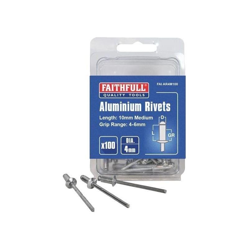 Faithfull Aluminium Rivets 4 x 10mm Medium Pre-Pack of 100