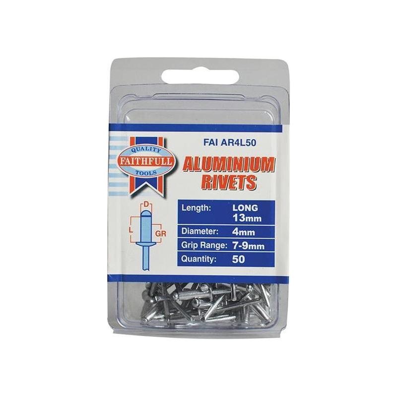 Faithfull Aluminium Rivets 4 x 13mm Long Pre-Pack of 50