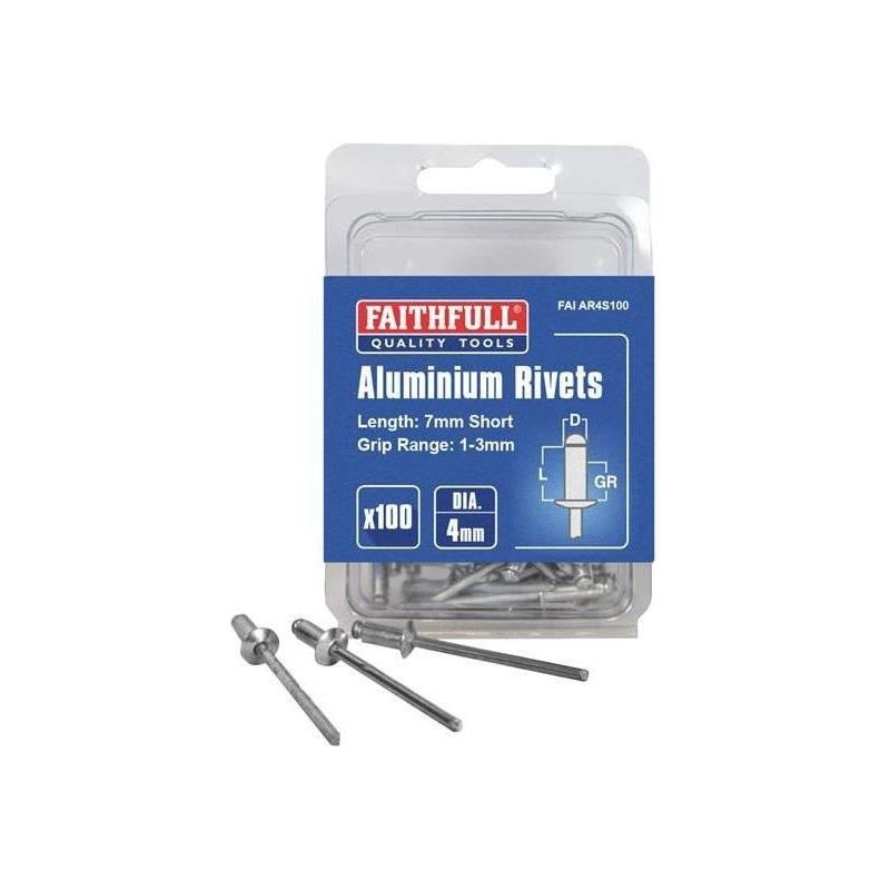Faithfull Aluminium Rivets 4 x 7mm Short Pre-Pack of 100