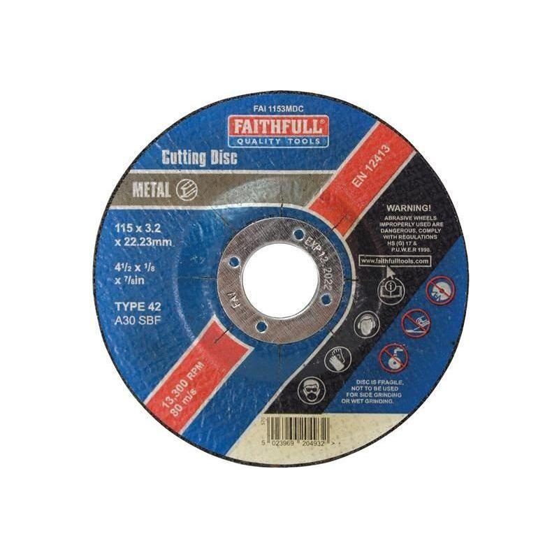 Faithfull Depressed Centre Metal Cutting Disc 115 x 3.2 x 22.23mm