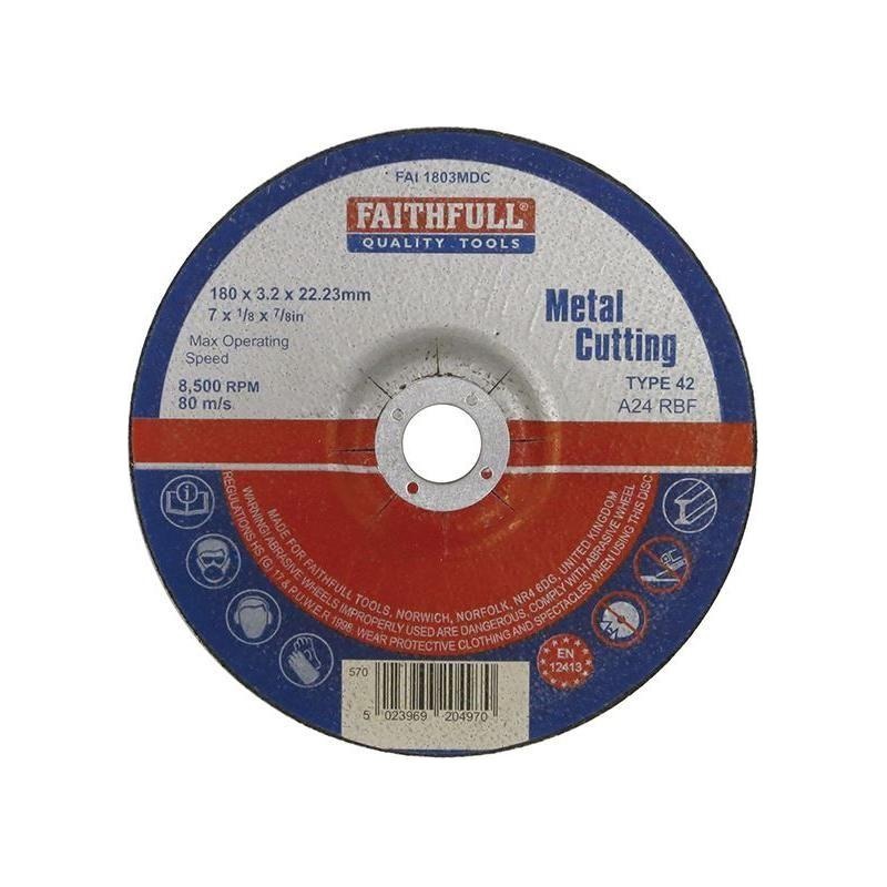 Faithfull Depressed Centre Metal Cutting Disc 180 x 3.2 x 22.23mm