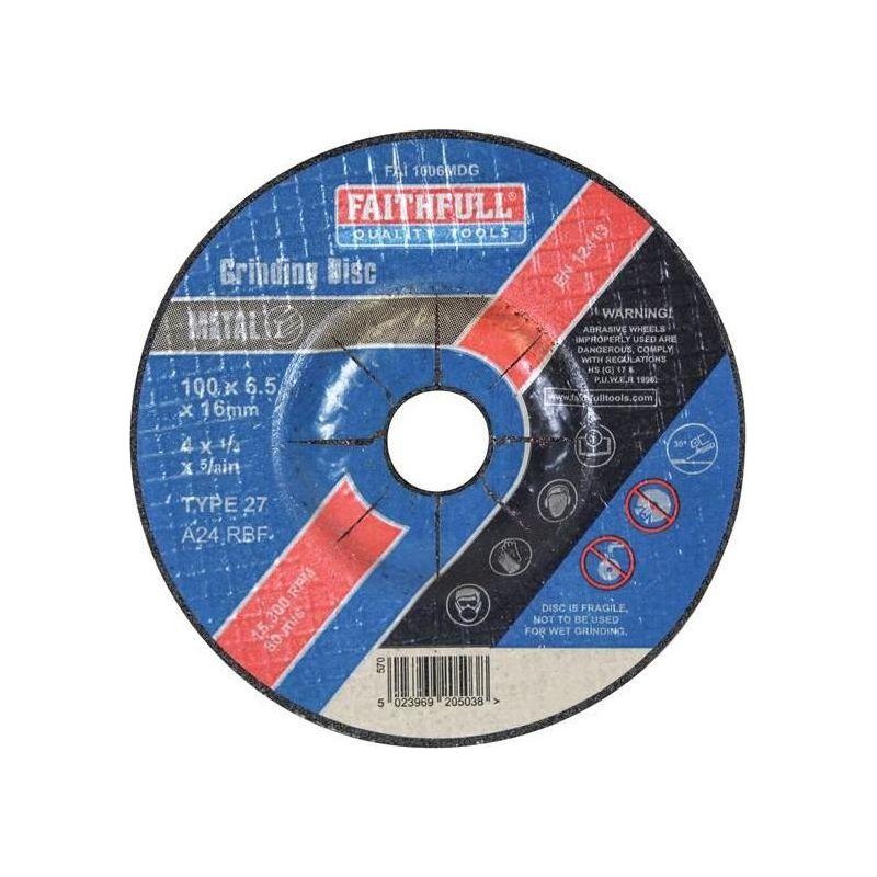 Faithfull Depressed Centre Metal Grinding Disc 100 x 6.5 x 16mm