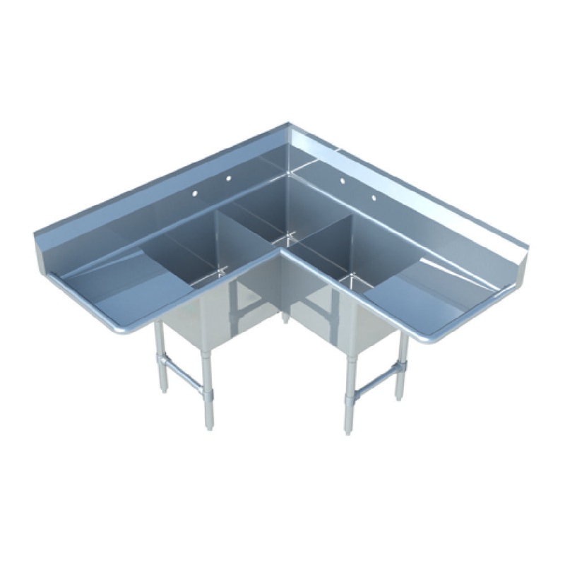 Sapphire Manufacturing SMCS-3-1818D Corner Sink 3-compartment 57 Corner-to-edge