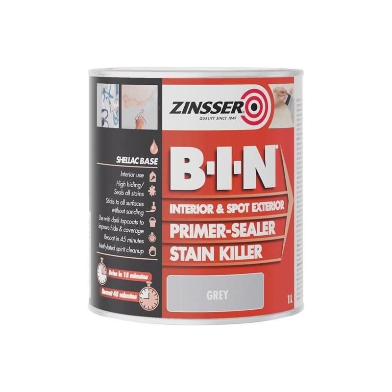 Zinsser B.I.N Primer, Sealer & Stain Killer Paint Grey 1 litre