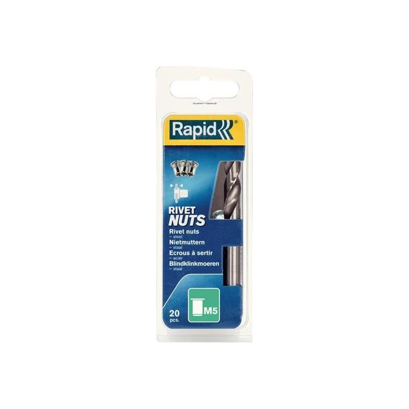 Rapid Steel Rivet Nuts M5 (Pack 20 + Free Drill Bit)