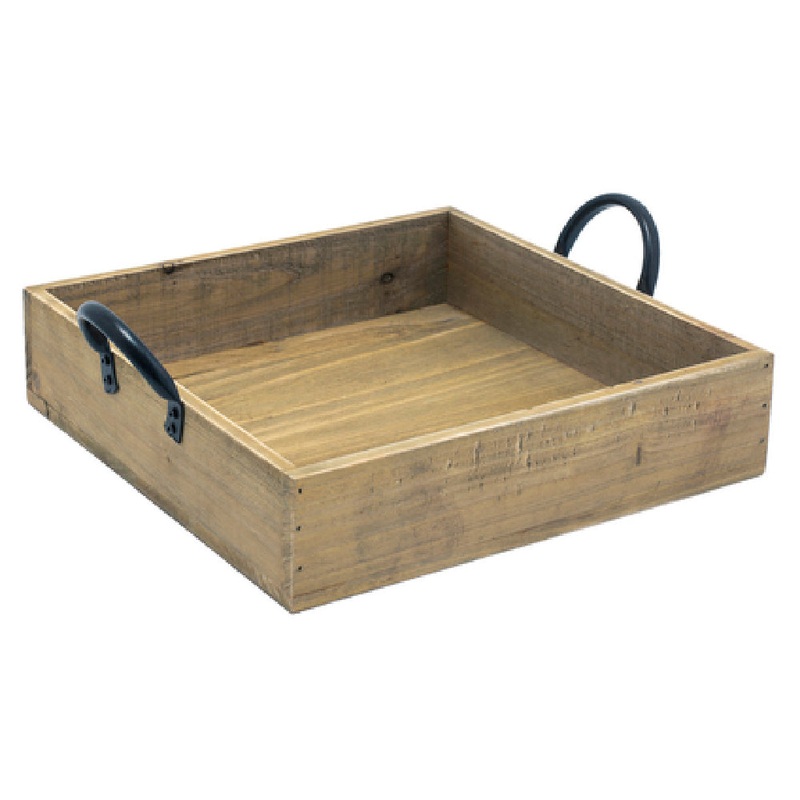 FOH SPT059NAW21 Rustic Wood Serving Tray Box 9-3/4 X 9-3/4 X 2-1/4 Square