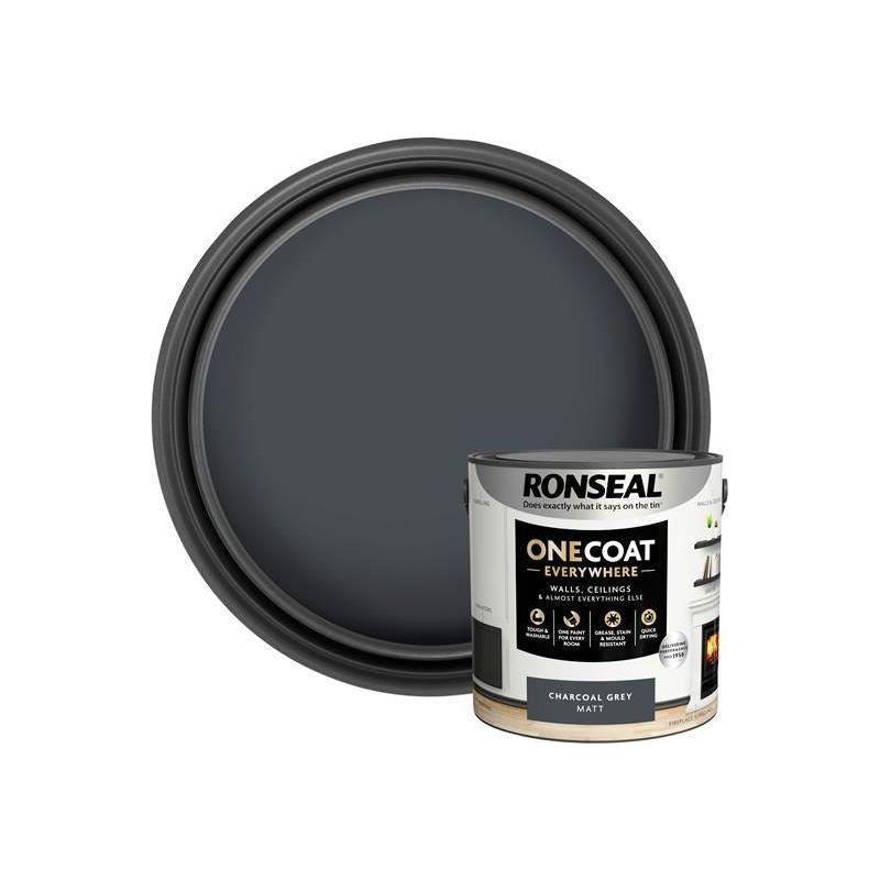 Ronseal One Coat Everywhere Interior Paint Charcoal Grey Matt 2.5 litre