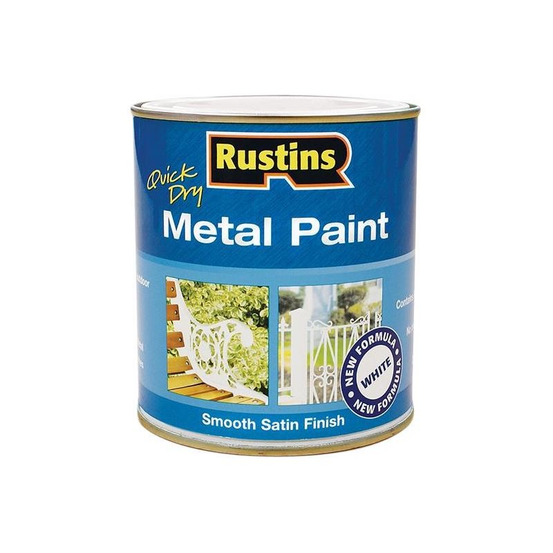 Rustins Quick Dry Metal Paint Smooth Satin White 1 Litre