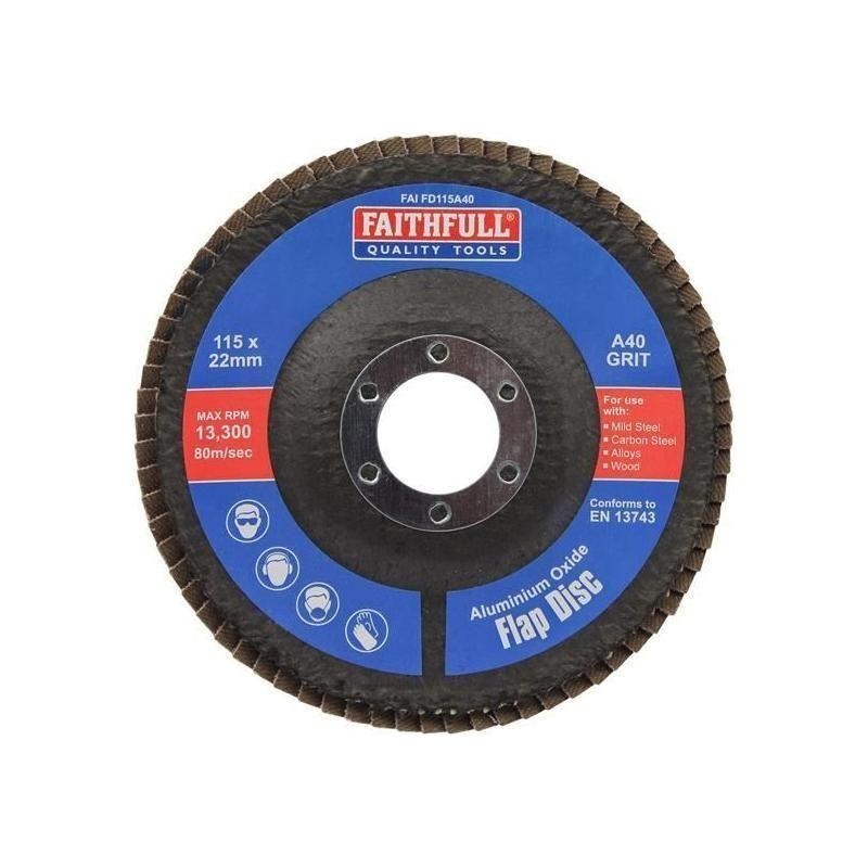 Faithfull Aluminium Oxide Flap Disc 115 x 22mm 40 Grit
