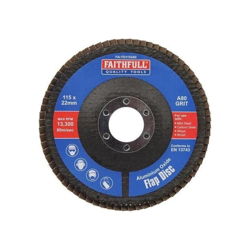 Faithfull Aluminium Oxide Flap Disc 115 x 22mm 80 Grit