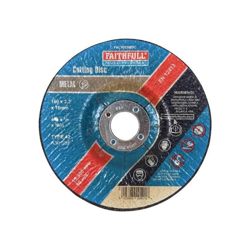 Faithfull Depressed Centre Metal Cut Off Disc 100 x 3.2 x 16mm