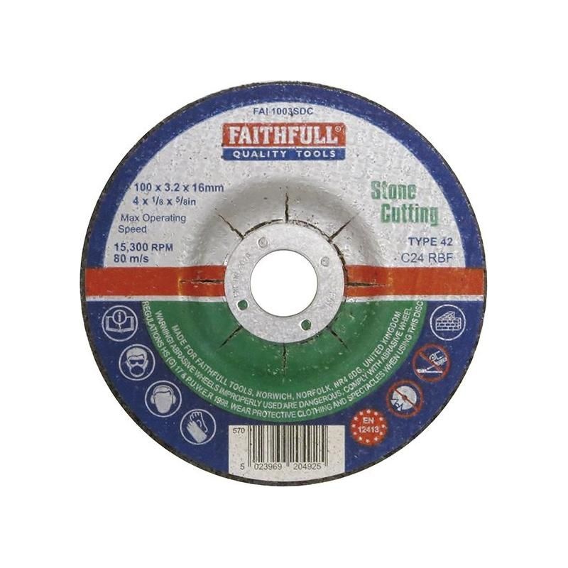 Faithfull Depressed Centre Stone Cut Off Disc 100 x 3.2 x 16mm