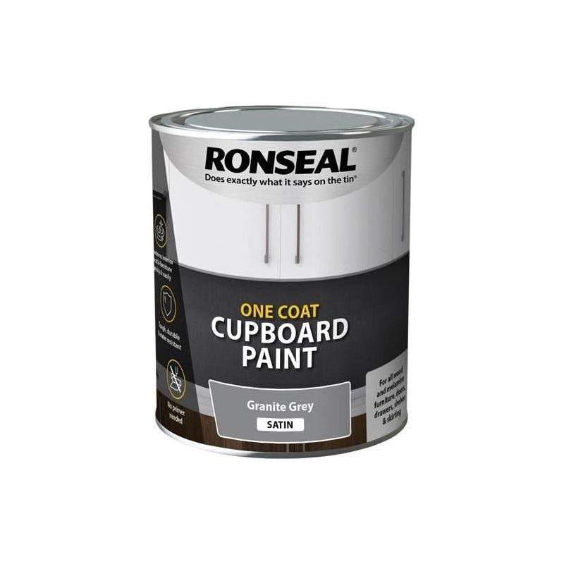 Ronseal One Coat Cupboard Paint Granite Grey Satin 750ml