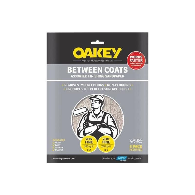 Oakey Between Coats Finishing Sandpaper 230 x 280mm Assorted (3)