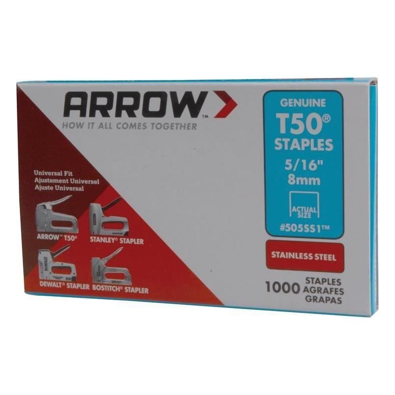 Arrow T50 Staples Stainless Steel 505SS 8mm (5/16in) (Box 1000)