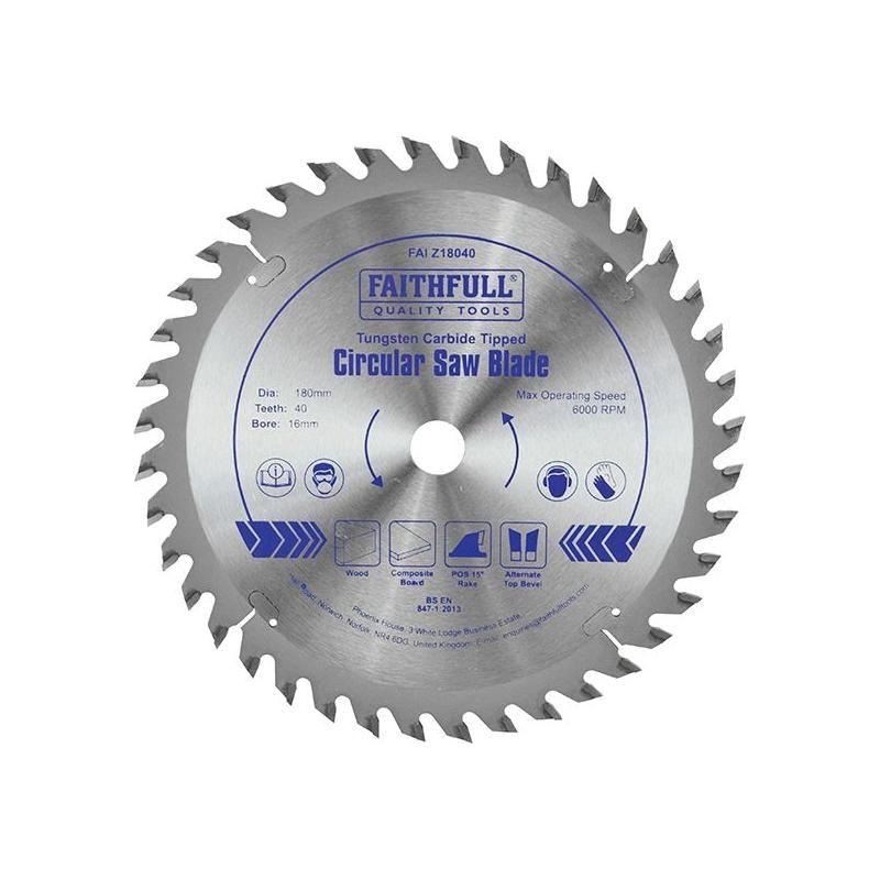 Faithfull TCT Circular Saw Blade 180 x 16mm x 40T POS