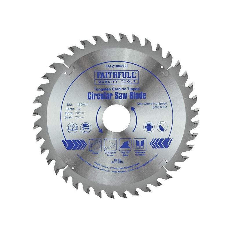 Faithfull TCT Circular Saw Blade 180 x 30mm x 40T POS