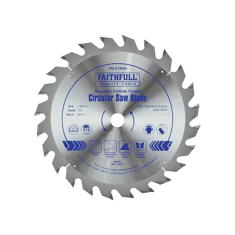 Faithfull TCT Circular Saw Blade 190 x 16mm x 24T POS