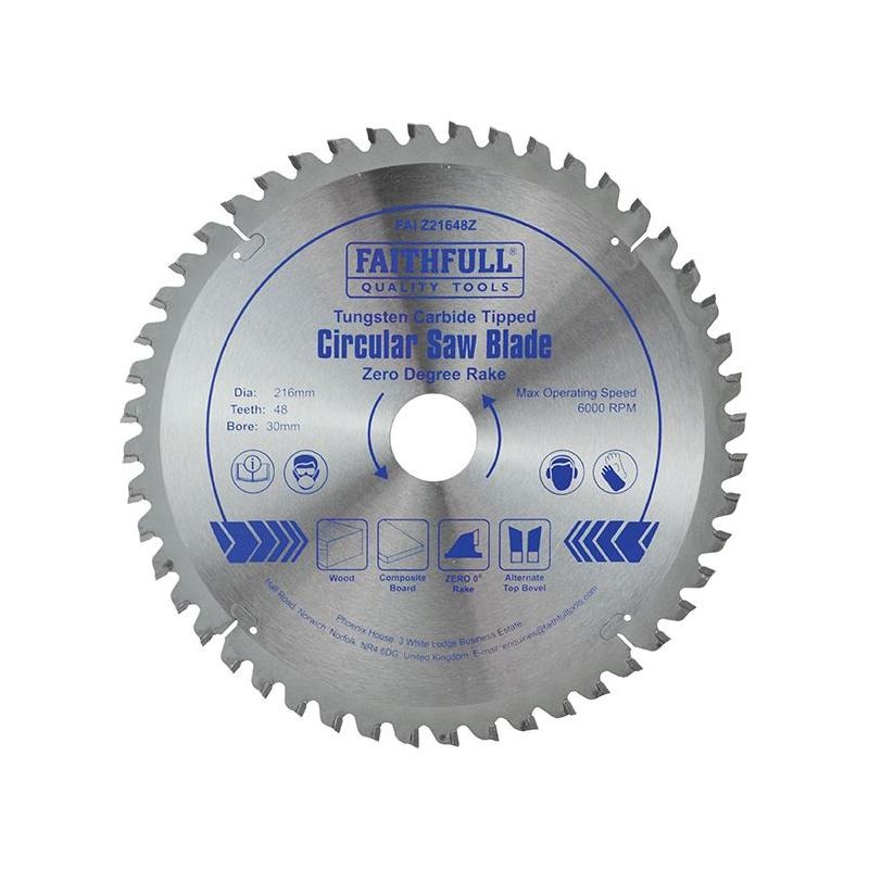 Faithfull TCT Circular Saw Blade Zero Degree 216 x 30mm x 48T