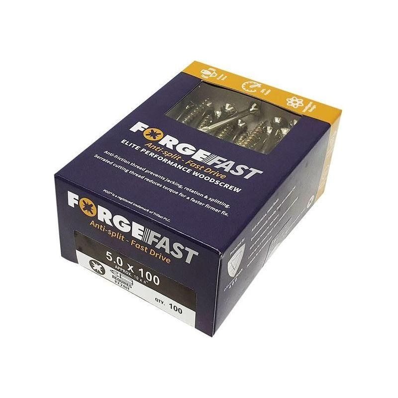 Forgefix ForgeFast Pozi Compatible Elite Performance Wood Screw ZY 5.0 x 100mm Box 100