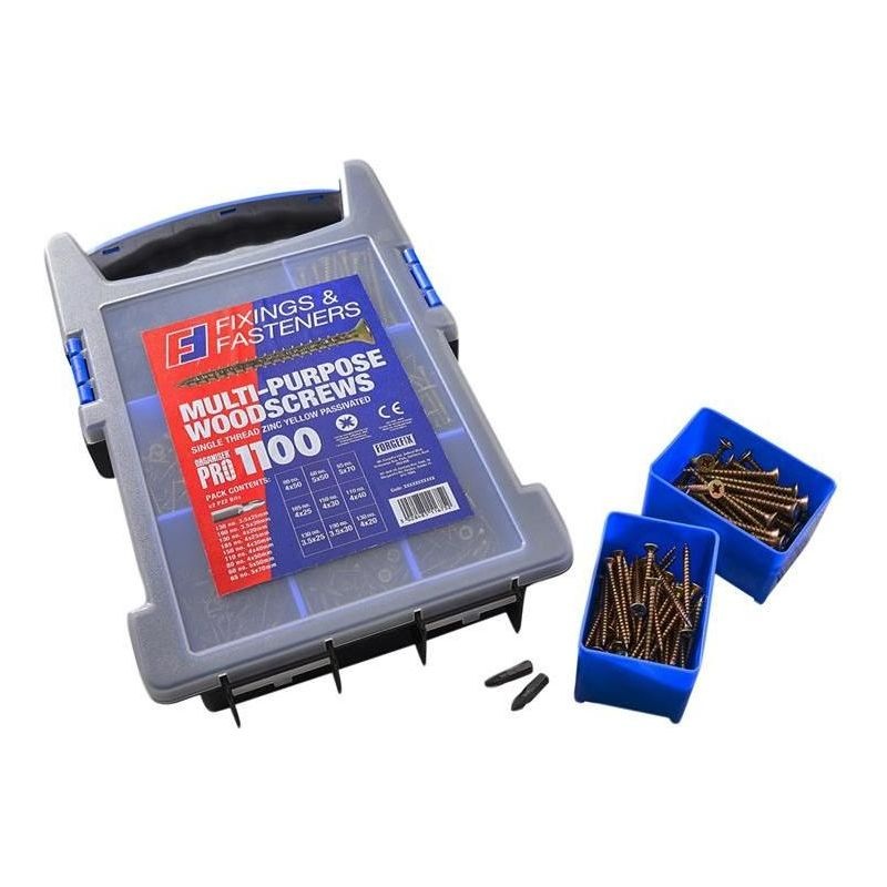 Forgefix Multi-Purpose Wood Screw Kit, 1100 Piece + 2 x PZ2 Bits