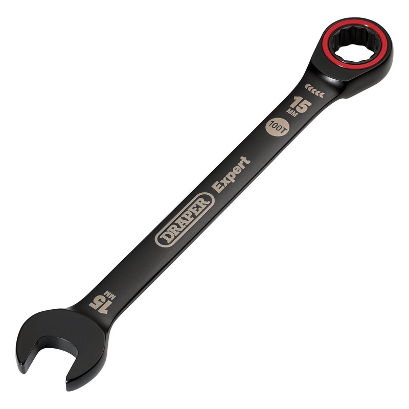 Draper Expert HI-TORQ Metric Ratchet Combination Spanner, 15mm, Black