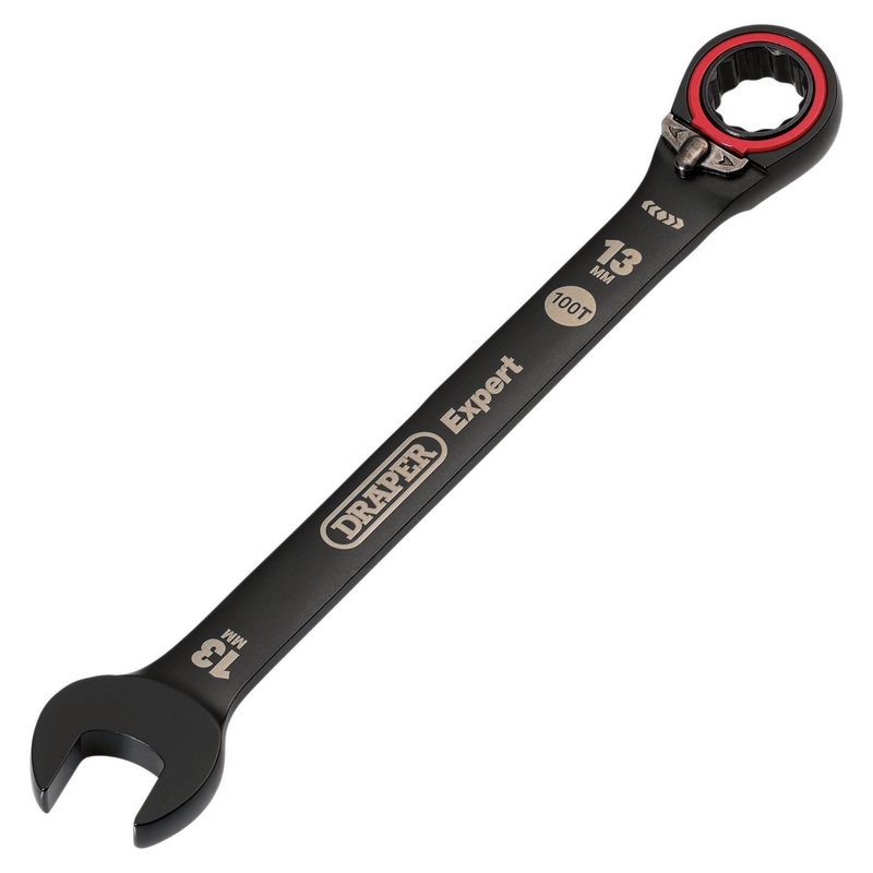 Draper Expert HI-TORQ  Metric Reversible Ratchet Combination Spanner, 13mm, Black