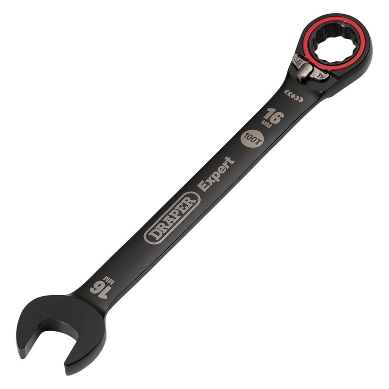 Draper Expert HI-TORQ  Metric Reversible Ratchet Combination Spanner, 16mm, Black