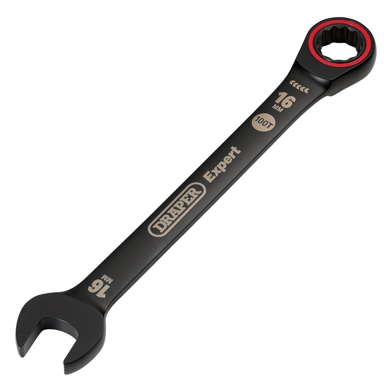 Draper Expert HI-TORQ Metric Ratchet Combination Spanner, 16mm, Black