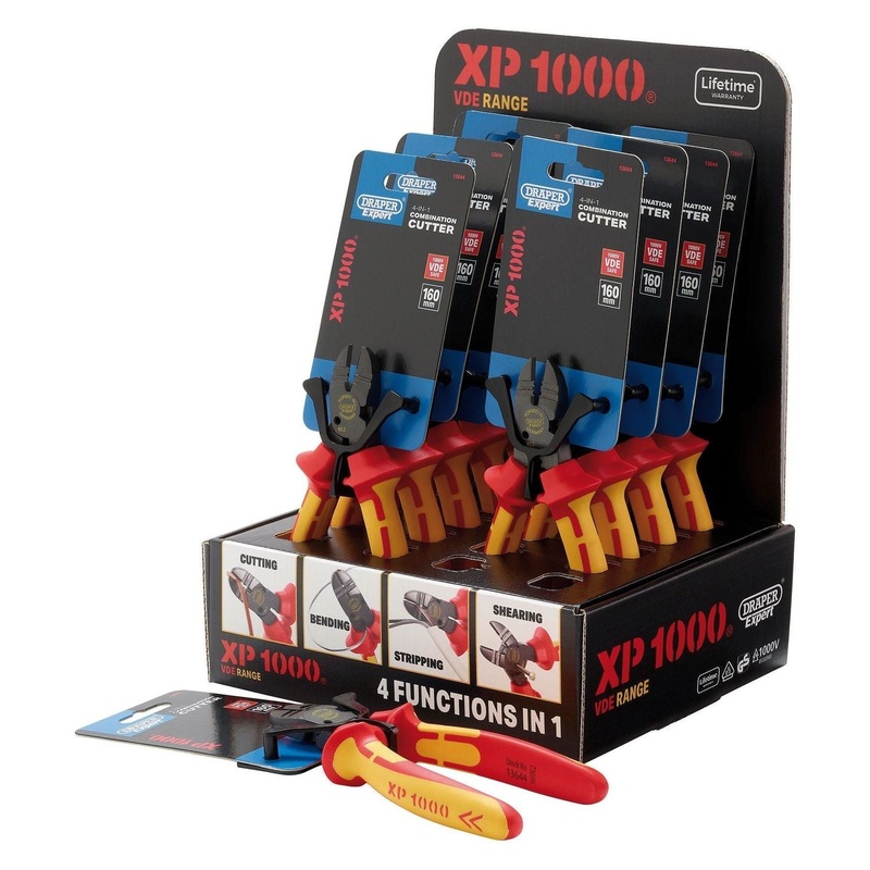 XP1000 Counter Top Display of VDE 160mm 4-in-1 Combination Cutters (10 Piece)