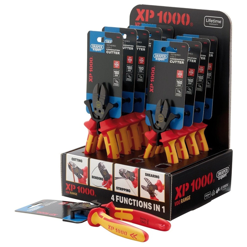 XP1000 Counter Top Display of VDE 160mm 4-in-1 Tethered Combination Cutters & 180mm 4-in-1 Tethered Combination Cutters (10 Piece)