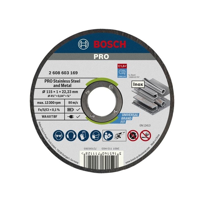 Bosch Powertool Accessories PRO Stainless Steel and Metal Bonded Cutting Disc 115 x 1.0 x 22.23mm