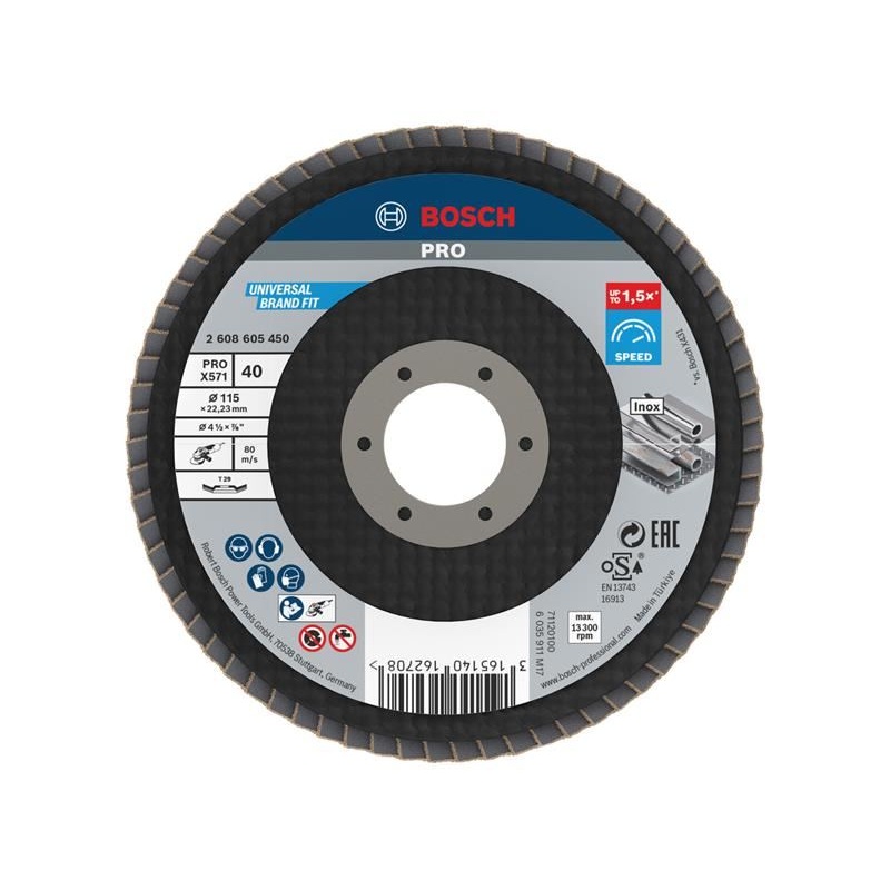 Bosch Powertool Accessories PRO X571 Flap Disc, Angled 115 x 22.23 x G40