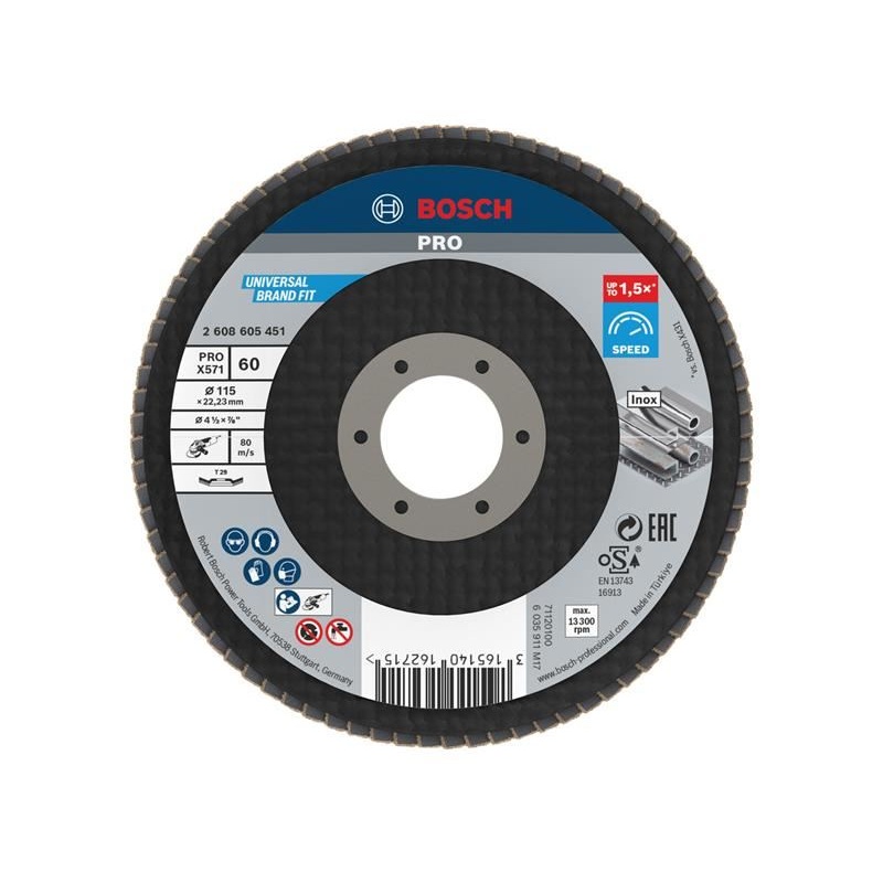 Bosch Powertool Accessories PRO X571 Flap Disc, Angled 115 x 22.23 x G60