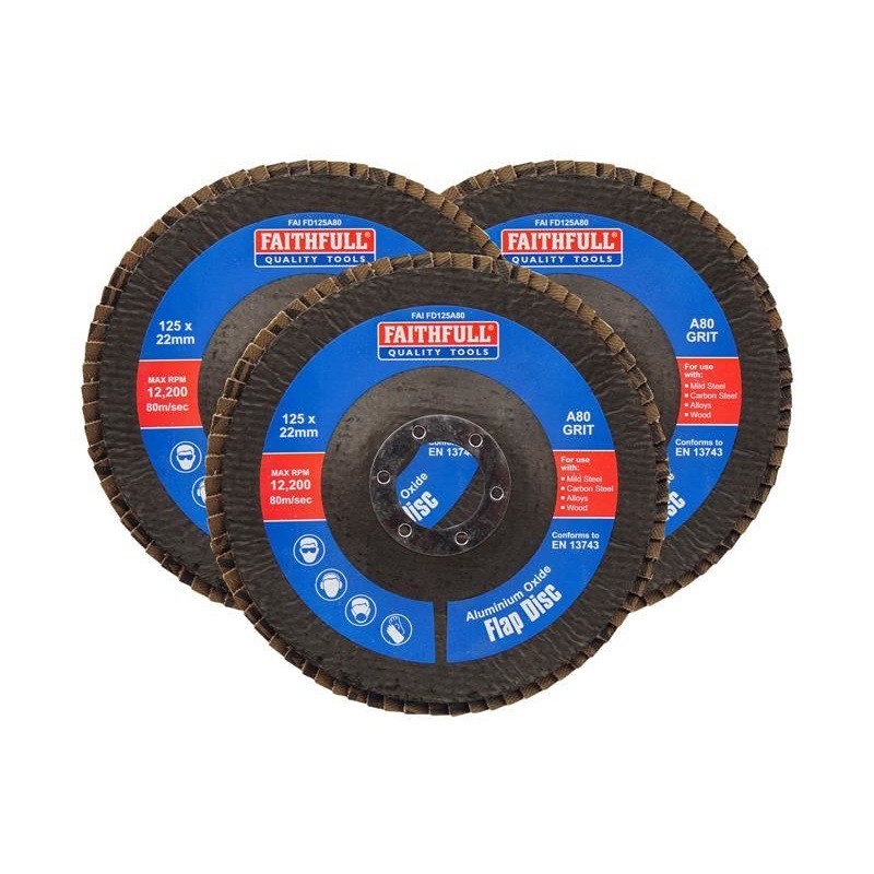 Faithfull Aluminium Oxide Flap Disc 125 x 22mm 80 Grit (3 Pack)