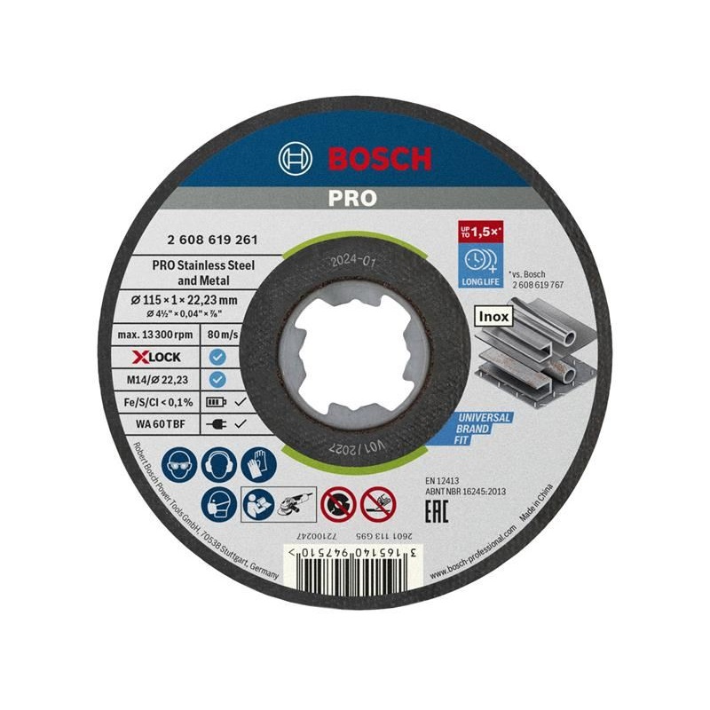 Bosch Powertool Accessories PRO Stainless Steel and Metal Bonded Cutting Disc 115 x 1.0 x 22.23mm Pack of 10