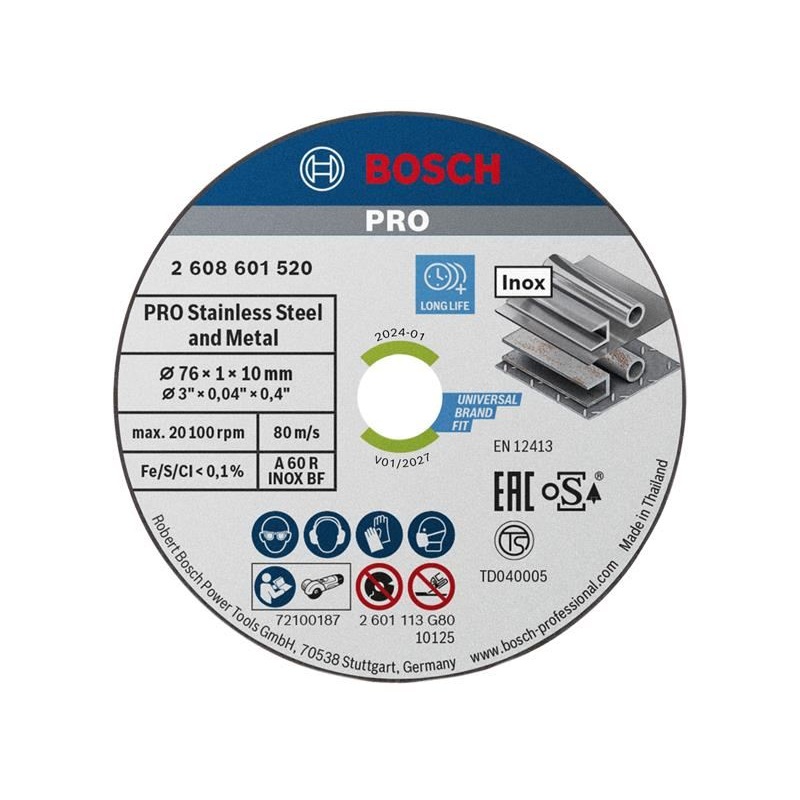Bosch Powertool Accessories PRO Stainless Steel and Metal Bonded Cutting Disc 76 x 10mm Pack of 5