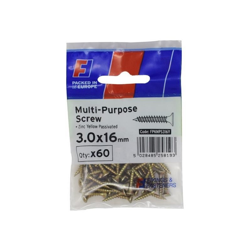 ForgeFix Multi-Purpose Pozi Screw CSK ST ZYP 3.0 x 16mm ForgePack 60